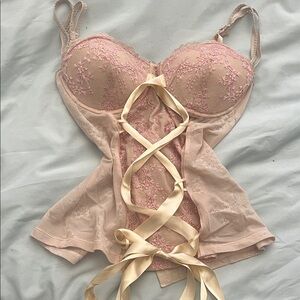 Rampage Blush Pink Lace-Up Corset Bra